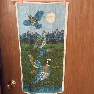 Quail Print Kitchen Towel with Blue and Green Design